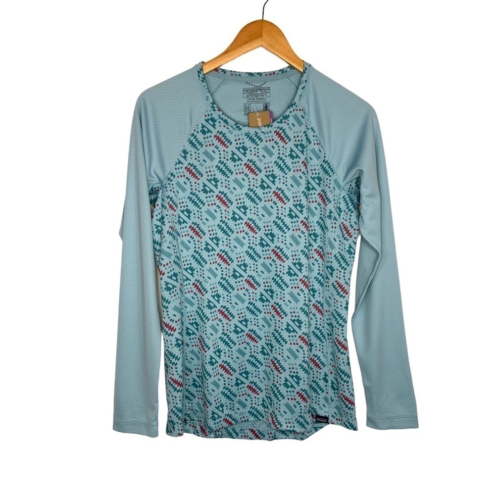 Patagonia Womens Capilene Midweight Crew Top Baselayer Icefall Big Sky Blue